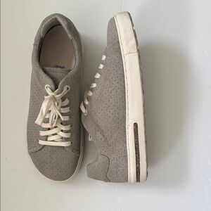 Birkenstock Perforated Suede Sneakers in Light Gray with Cream Laces